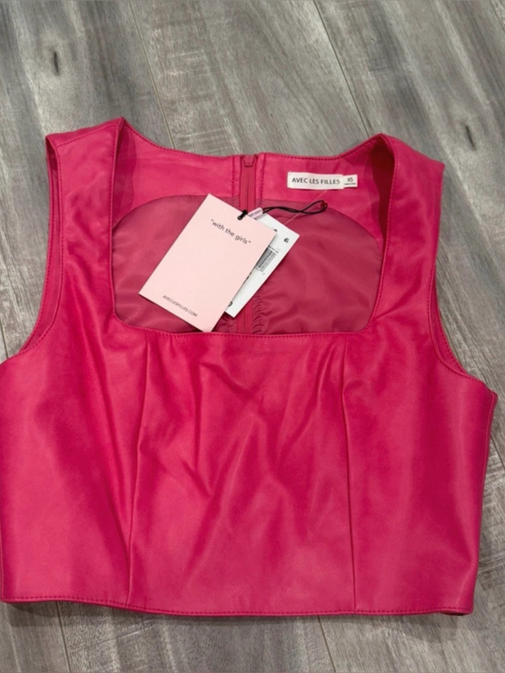 Avec Les Filles Hot Pink Faux Leather Square-Neck Crop Top